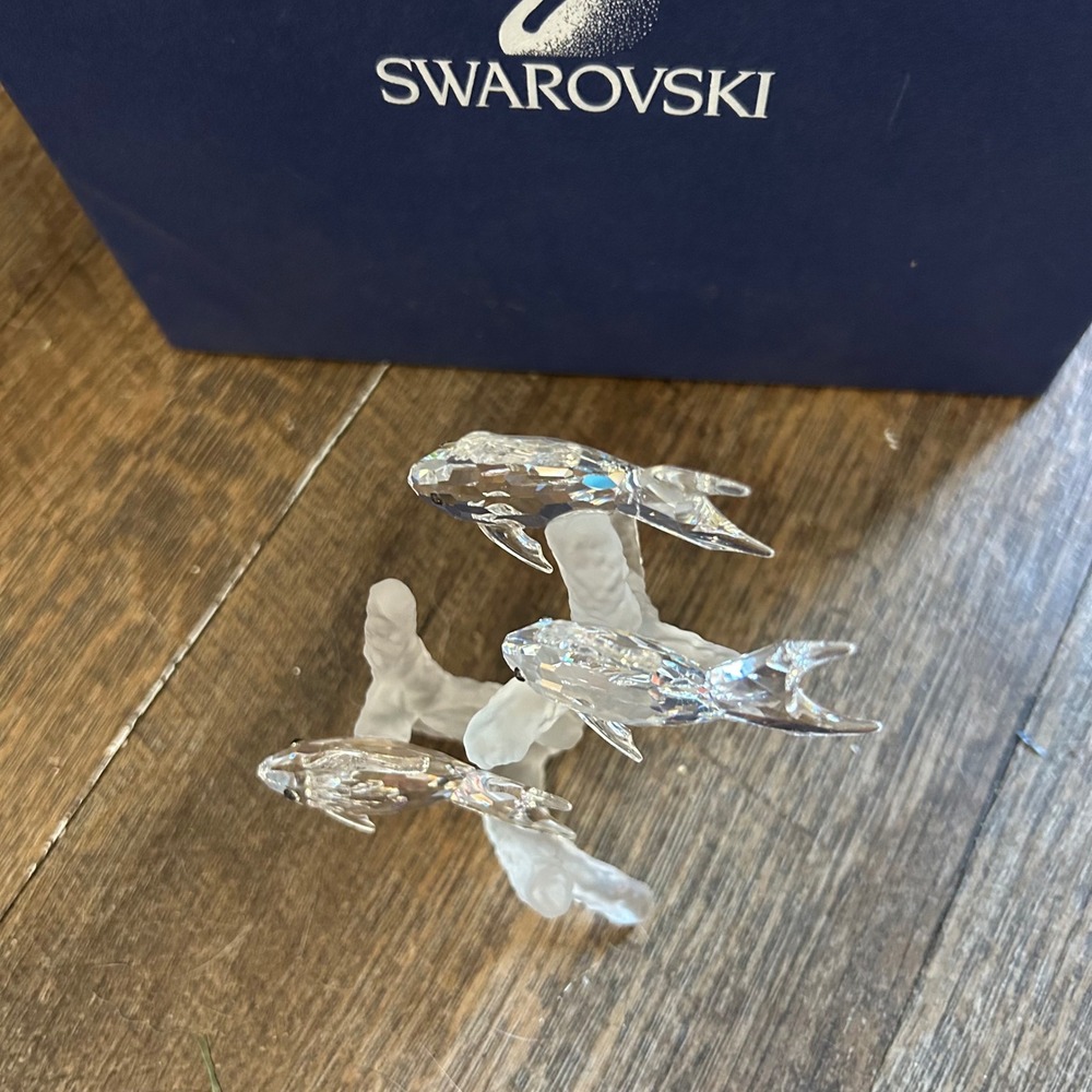 Swarovski School of Fish Crystal Figurine South Sea Frosted Coral Base 3 fish - Picture 2 of 9